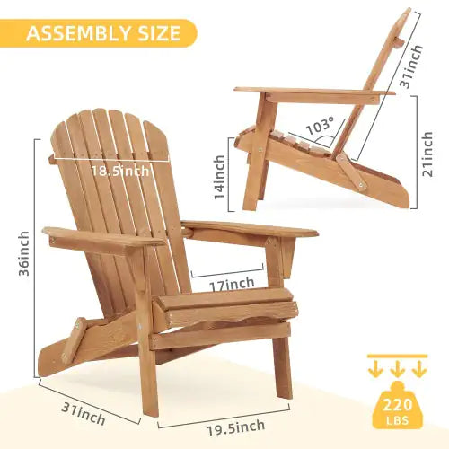 Wooden Folding Adirondack Chair Set – Solid Wood, 2-Piece - Roomsium