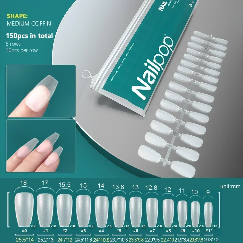 NAILPOP 120pcs Soft Gel Full Cover Press On Nails – Coffin Clear / Semi-Matte False Nail Tips - Roomsium