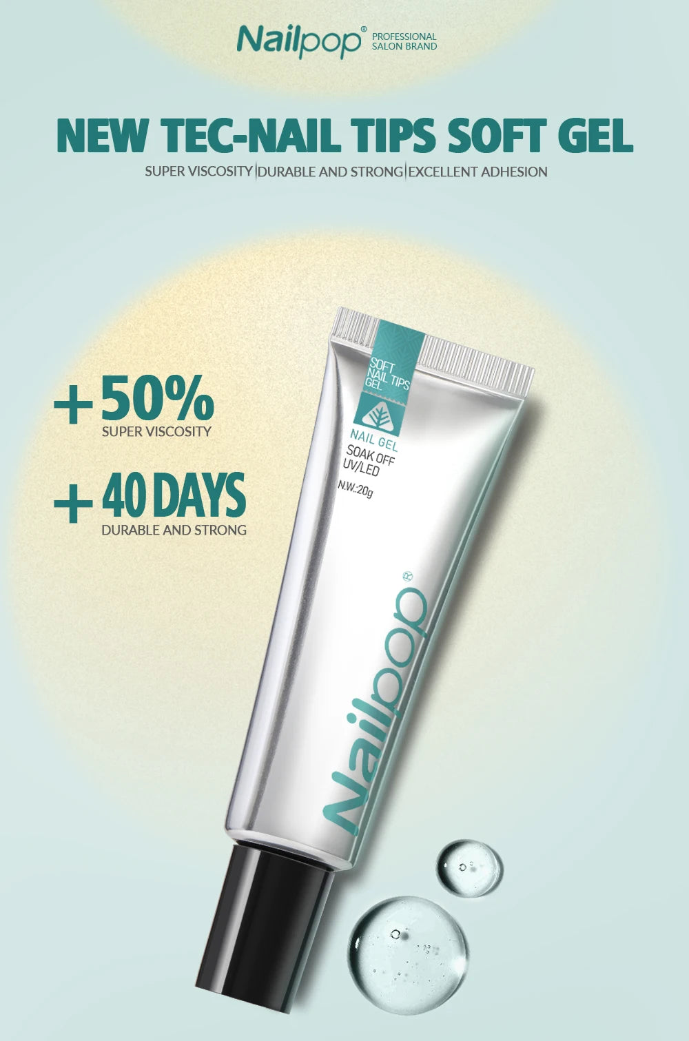 Nailpop Pro Soft Nail Tips Gel Glue 20g – UV/LED Adhesive for Fake Nails & Gel Extensions - Roomsium