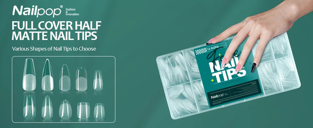 NAILPOP 600PCS Soft Gel X Nail Tips – Full Cover Coffin Almond Oval Pre-Buff Semi-Matte False Nails - Roomsium