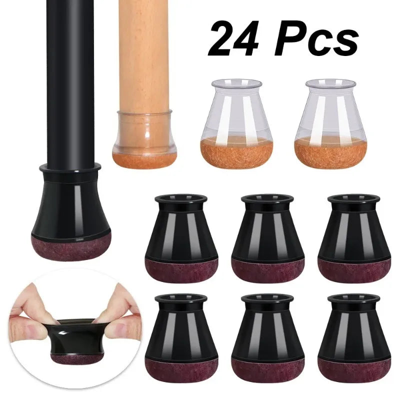 24Pcs Chair Leg Floor Protectors for Hardwood Floors, Silicone Chair Caps Covers Furniture Pads Sliders  Wrapped Felt Bottom - Roomsium