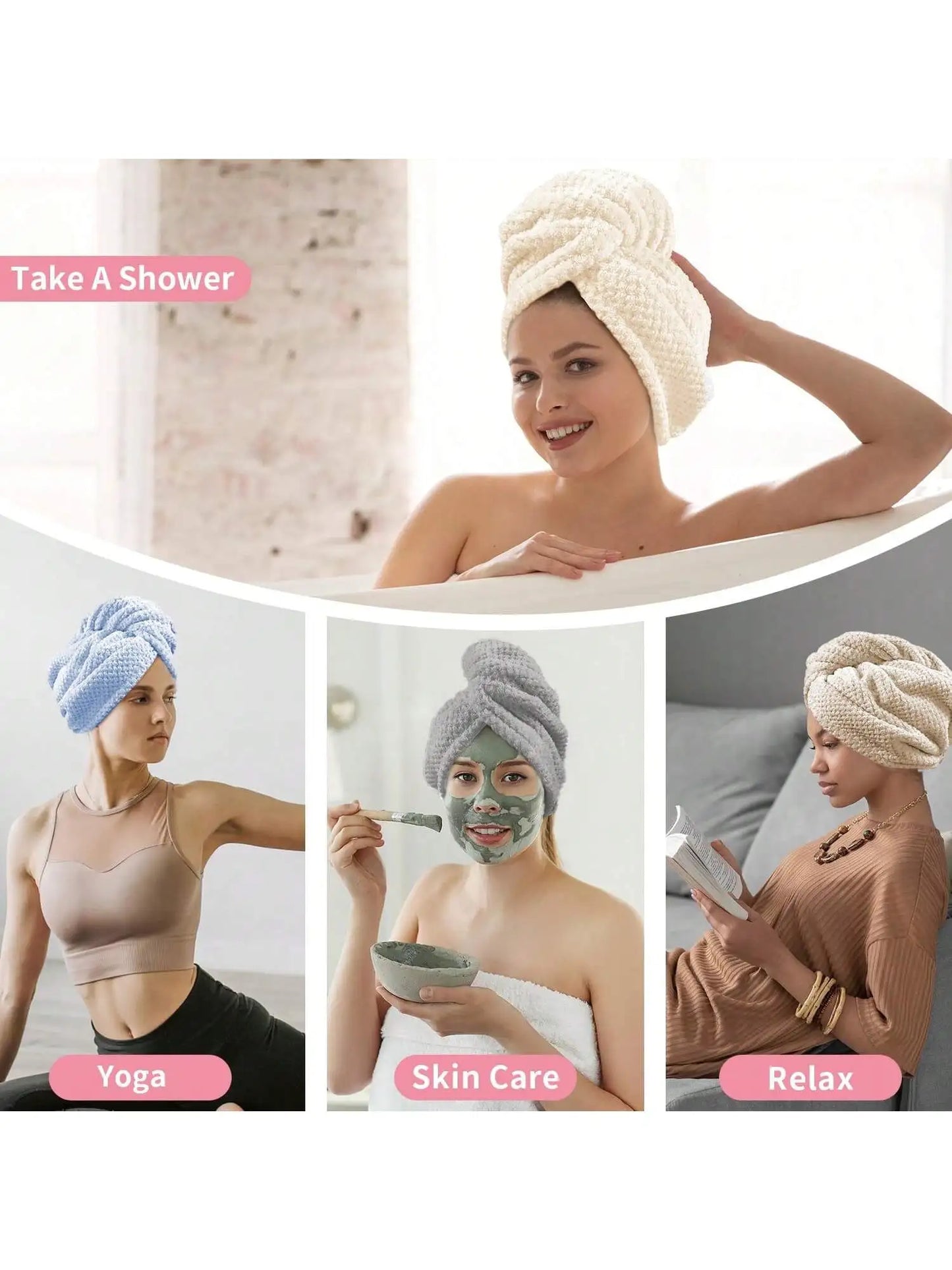 Absorbent Hair Towel Wrap Button Closure