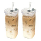 Square Heat-Resistant Glass Coffee Cup with Lid & Straw – 400ml - Roomsium