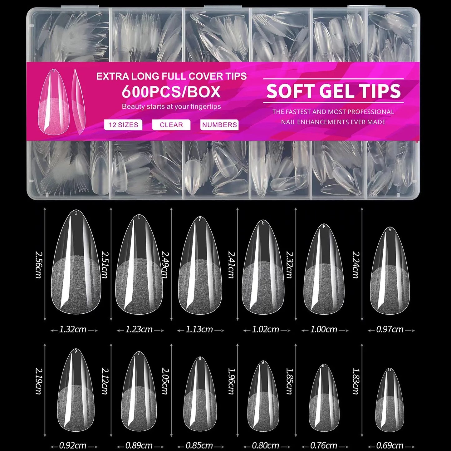 600pcs Soft Gel Nail Tips – Half Matte Clear Almond False Nails for Extension - Roomsium