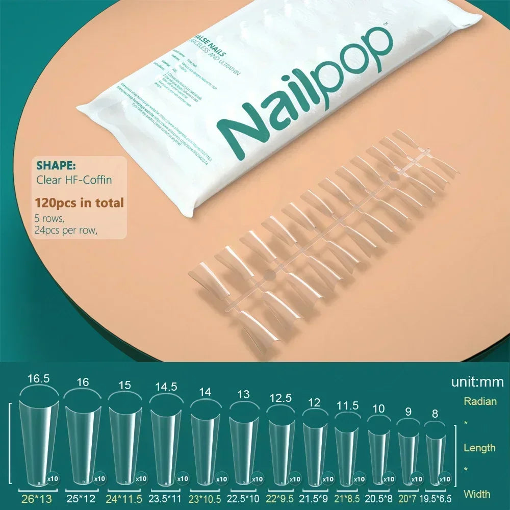 NAILPOP 120pcs Soft Gel Full Cover Press On Nails – Coffin Clear / Semi-Matte False Nail Tips - Roomsium