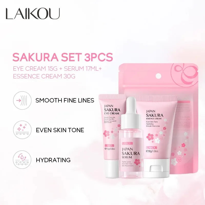 LAIKOU Vitamin C Sakura & Snail 3-Piece Skincare Set – Travel Size Face Care Kit - Roomsium