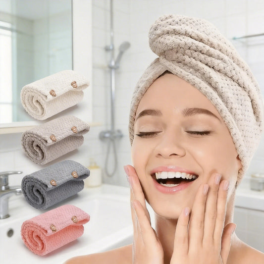 Absorbent Hair Towel Wrap Button Closure