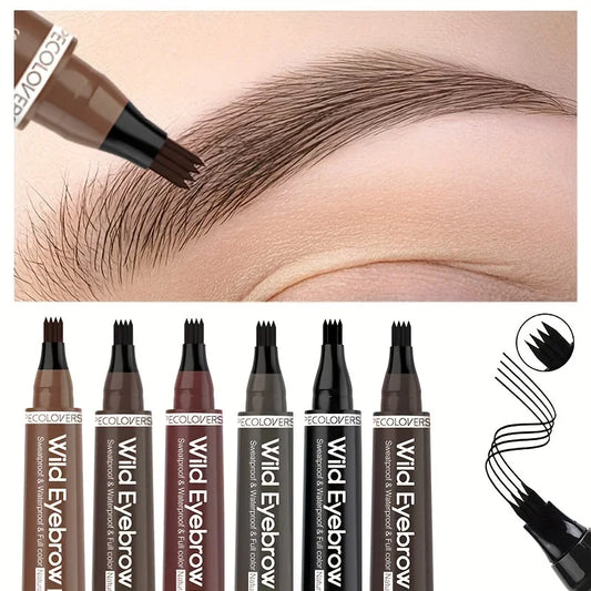 4 Tip Waterproof Eyebrow Pen – Microblading Effect Liquid Brow Tattoo Pencil (6 Colors) - Roomsium