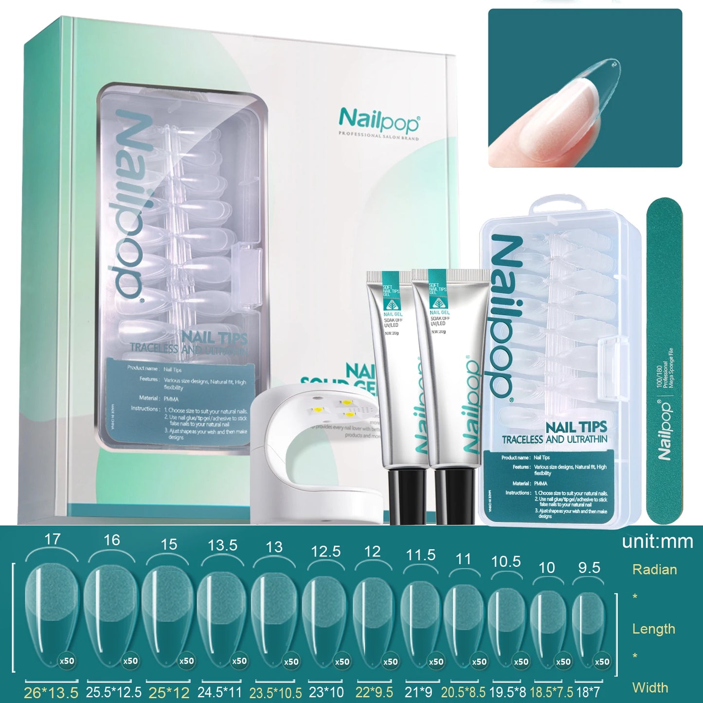 Nailpop Nail Extension Kit 600pcs Soft Gel Nail Tips with Glue Gel & UV Lamp – Fast Nail Extension Set for DIY & Professional Use - Roomsium