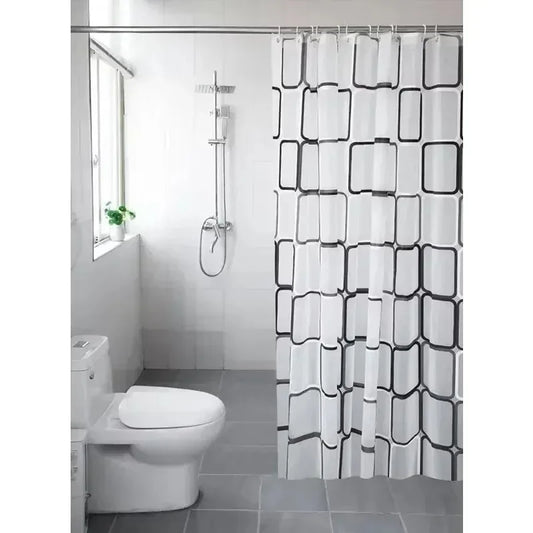 Waterproof Geometric Plaid Shower Curtain – Translucent Modern Bathroom Decor - Roomsium