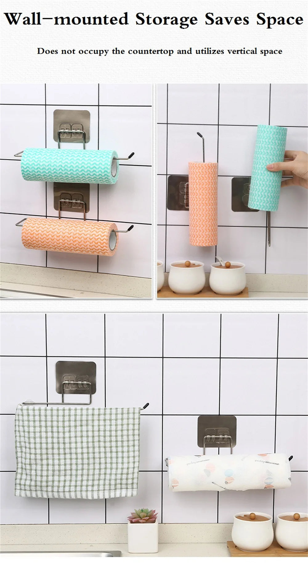 2PCS Stainless Steel Adhesive Paper Towel Holder