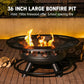36 Inch Outdoor Fire Pit with 2 Cooking Grills – Wood Burning 3-in-1 Firepit with Lid