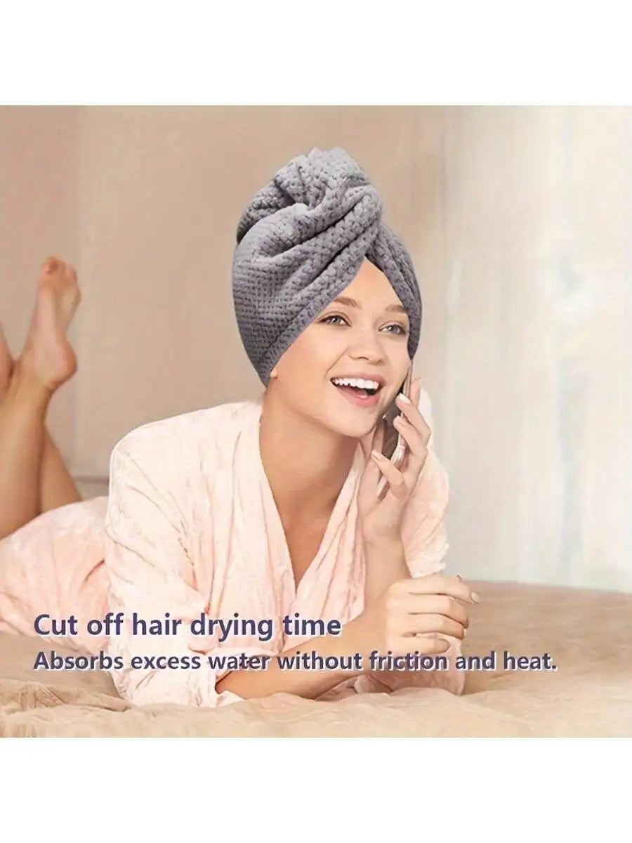 Absorbent Hair Towel Wrap Button Closure