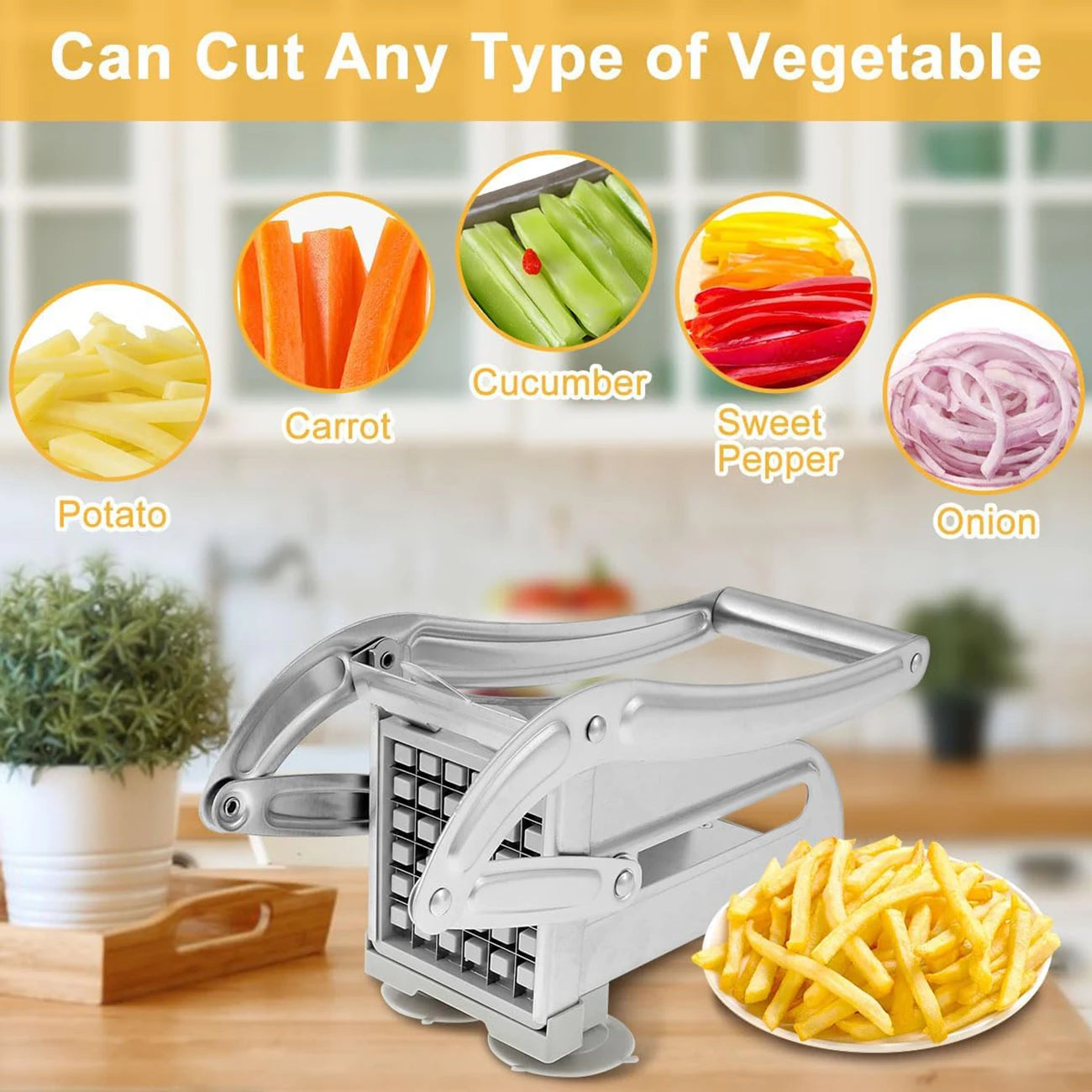 French Fries Cutter – Stainless Steel Quick-Cut Potato Slicer (36 / 46 Hole Blade)