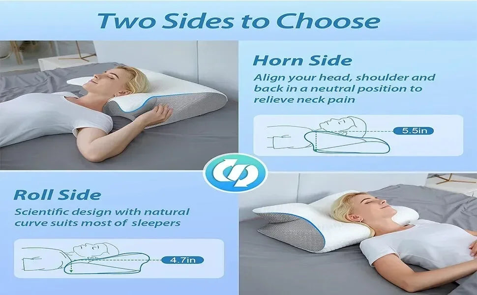 Ergonomic Memory Foam Cervical Pillow – 2-in-1 Contour Neck Support Pillow