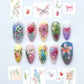 24PCS Wine Red Almond Press-On Nails with Rabbit Design
