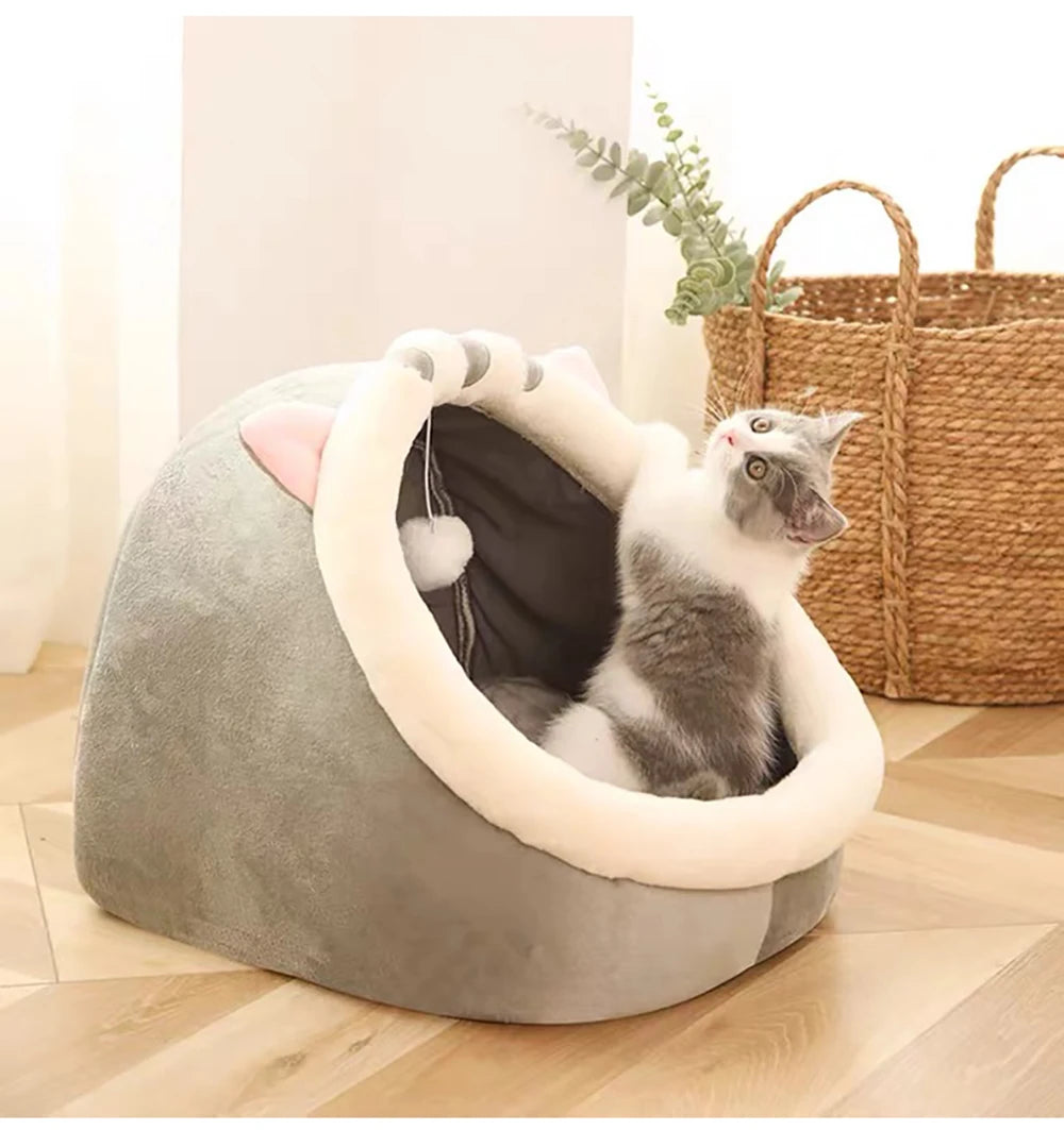 Deep Sleep Cat Bed – Foldable Cartoon Pet Cave Bed with Removable Cushion