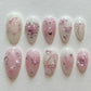 24PCS Wine Red Almond Press-On Nails with Rabbit Design