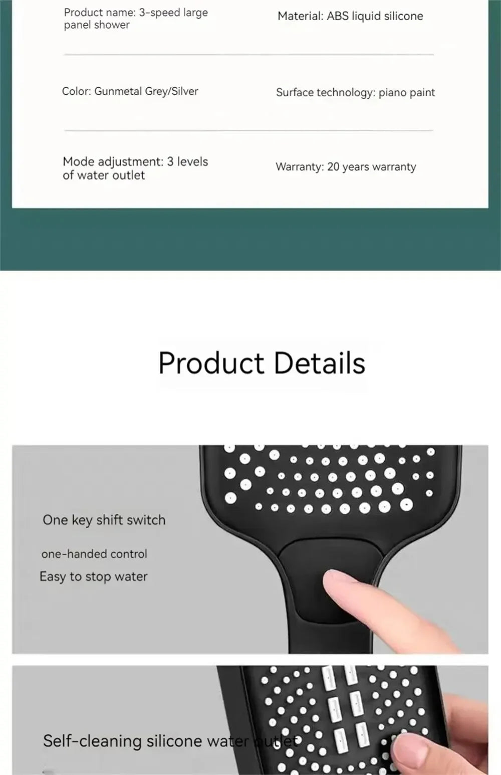 3-Mode Adjustable Handheld Shower Head – High-Pressure Water-Saving Design - Roomsium