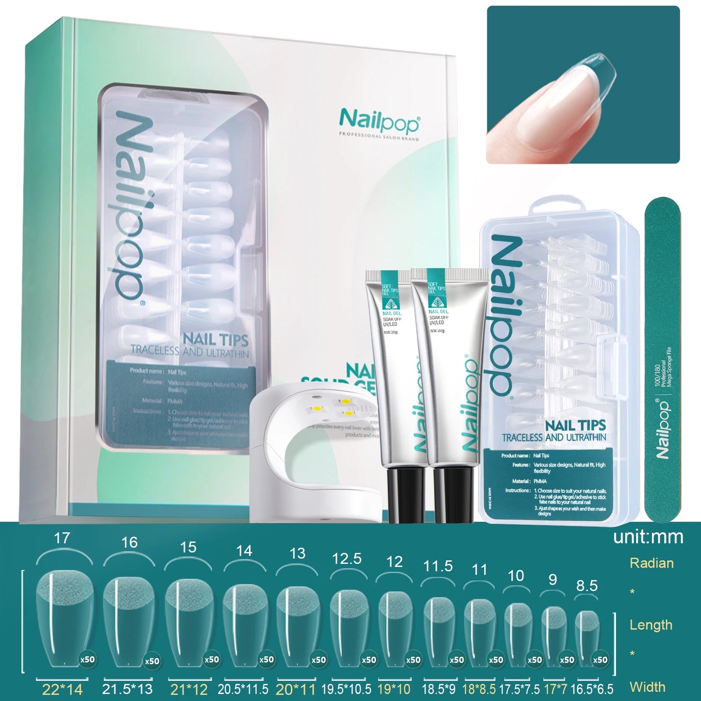 Nailpop Nail Extension Kit 600pcs Soft Gel Nail Tips with Glue Gel & UV Lamp – Fast Nail Extension Set for DIY & Professional Use - Roomsium