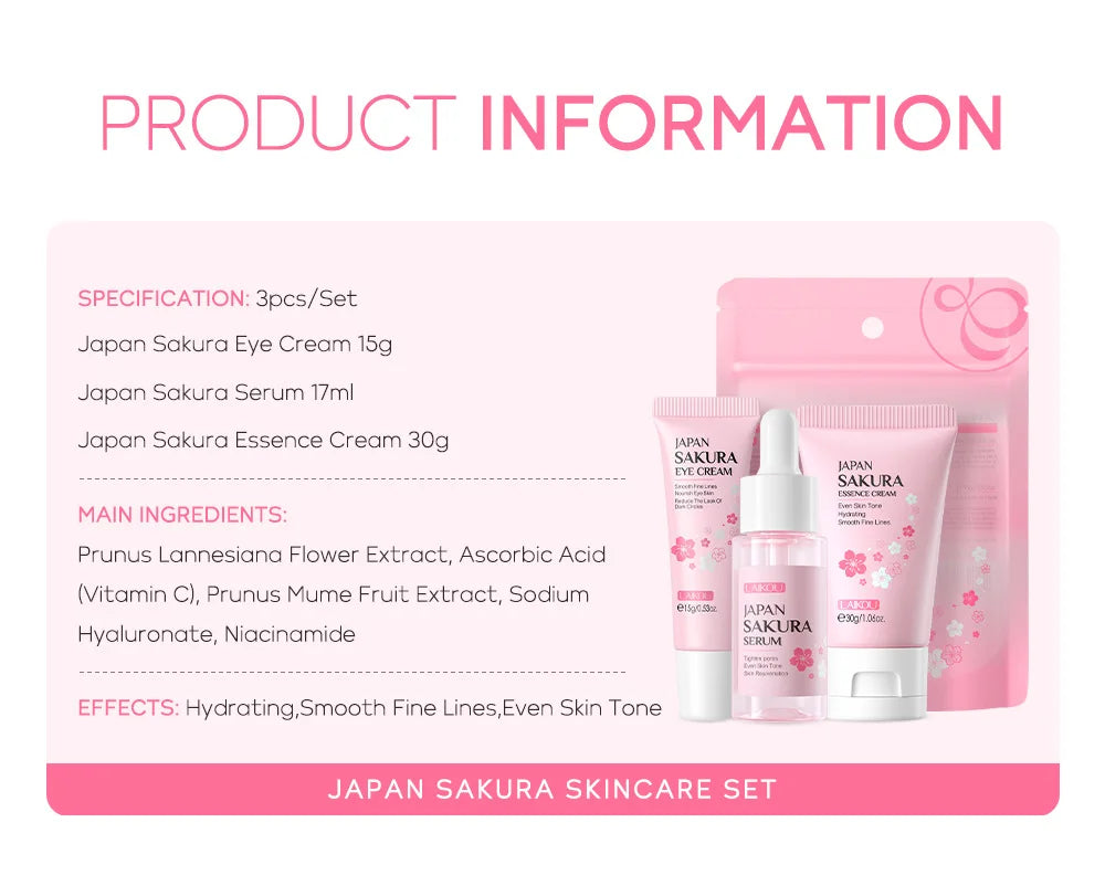 LAIKOU Vitamin C Sakura & Snail 3-Piece Skincare Set – Travel Size Face Care Kit - Roomsium