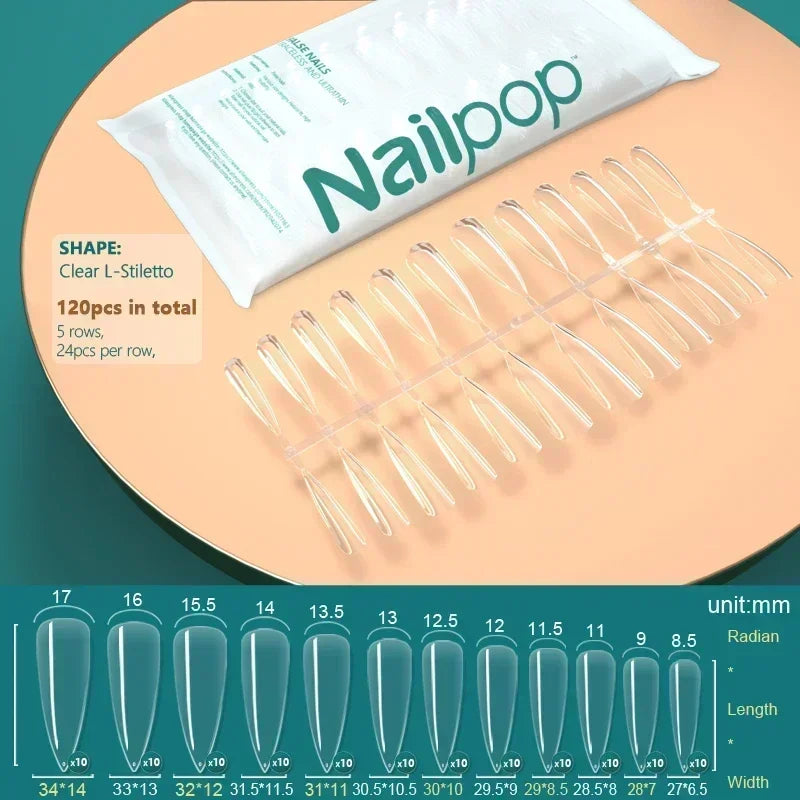 NAILPOP 120pcs Soft Gel Full Cover Press On Nails – Coffin Clear / Semi-Matte False Nail Tips - Roomsium