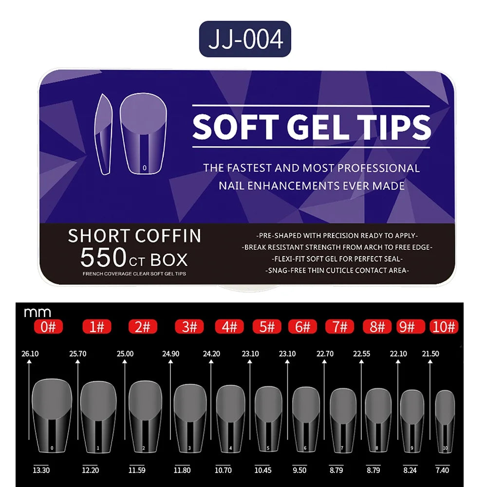 550pcs Soft Gel Full Cover Nail Tips – Almond & Coffin