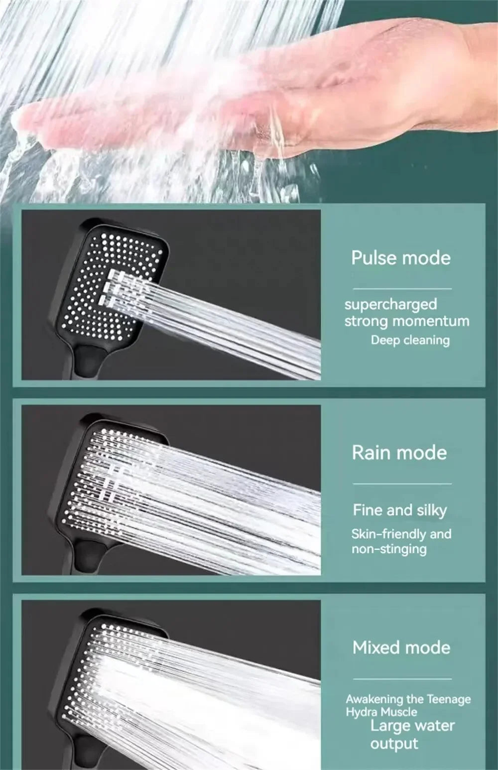 3-Mode Adjustable Handheld Shower Head – High-Pressure Water-Saving Design - Roomsium