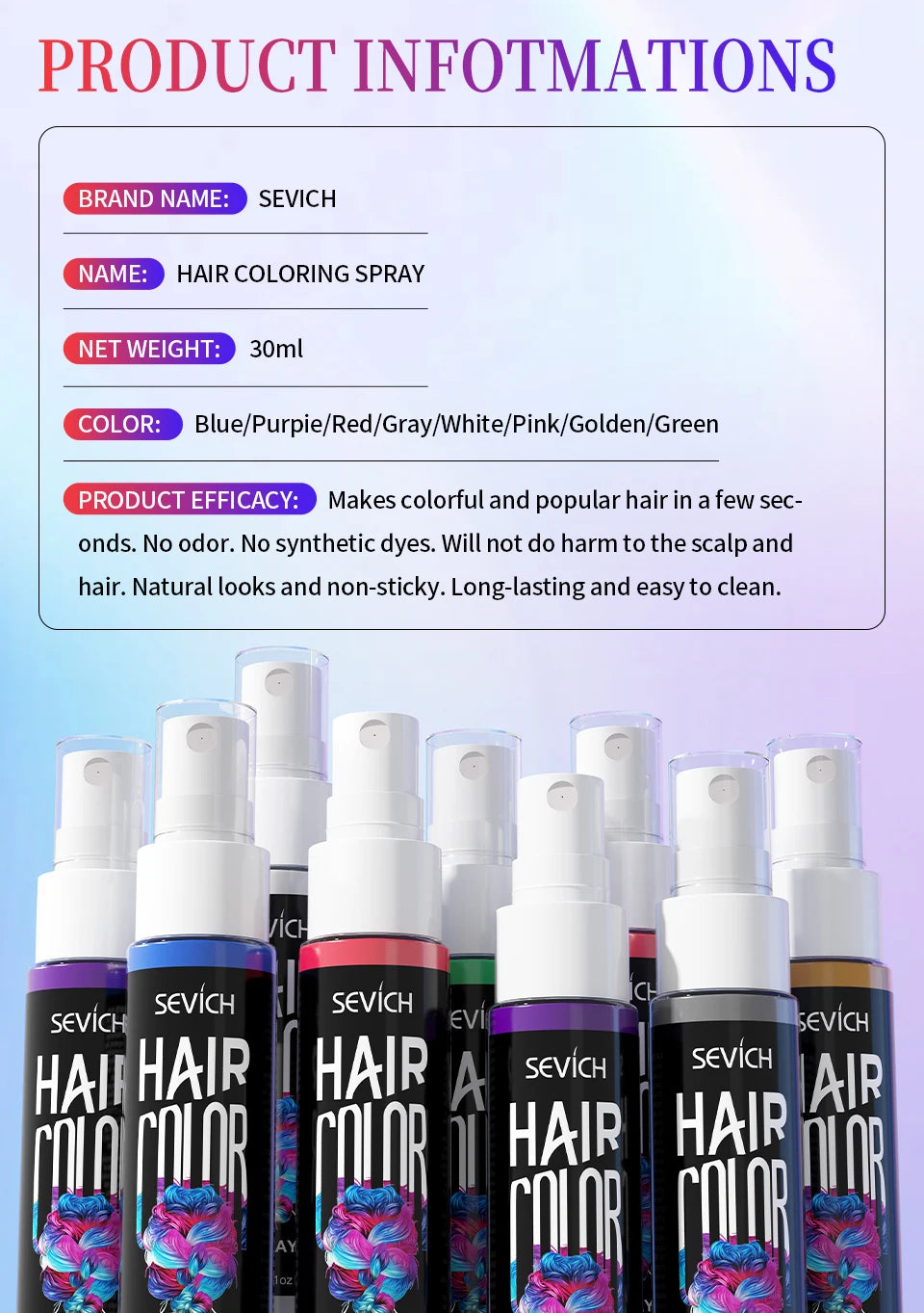 Temporary Hair Color Spray 30ml – Washable Styling Color