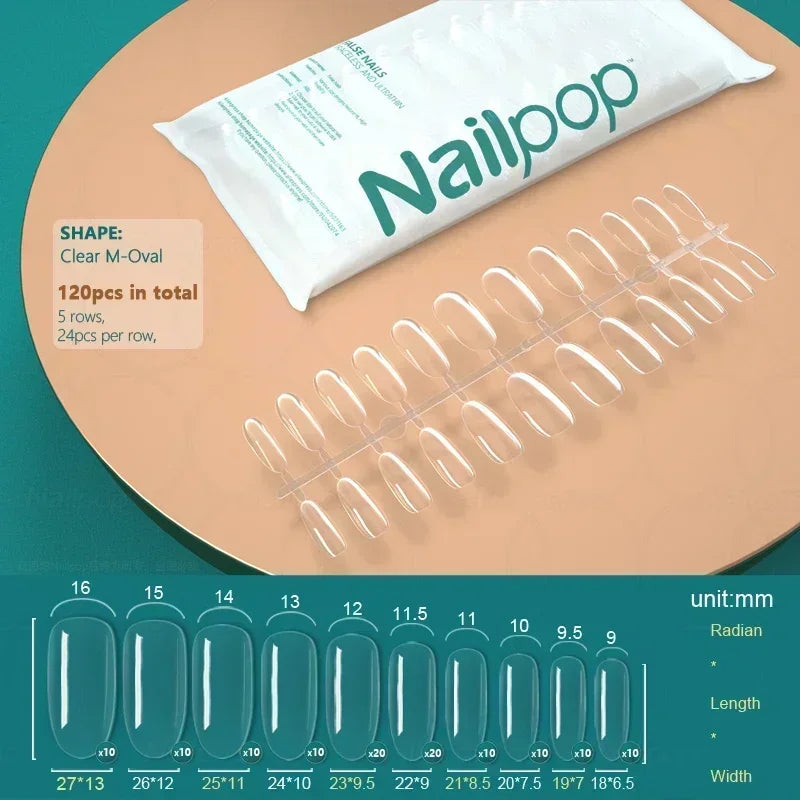 NAILPOP 120pcs Soft Gel Full Cover Press On Nails – Coffin Clear / Semi-Matte False Nail Tips - Roomsium