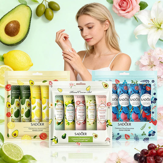 SADOER 5-Piece Fruit Fragrance Hand Cream Set – Moisturizing & Anti-Dry Hand Lotion Collection - Roomsium