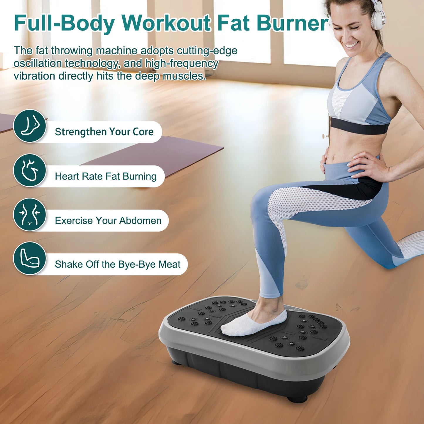 Vibration Plate Exercise Machine – Full-Body Fat-Burning Fitness Platform with Remote & Resistance Bands