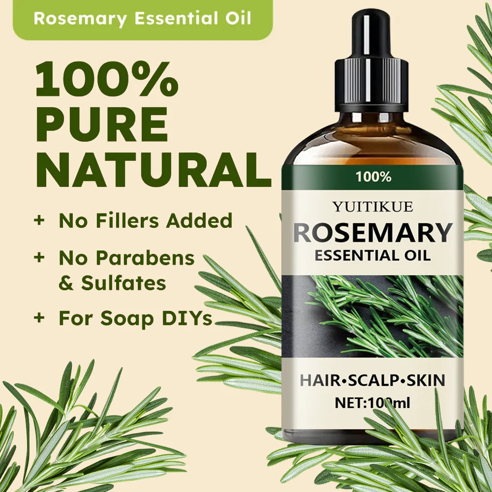 100% Pure Rosemary Essential Oil – Aromatherapy Oil for Hair, Scalp & Skin (100g)