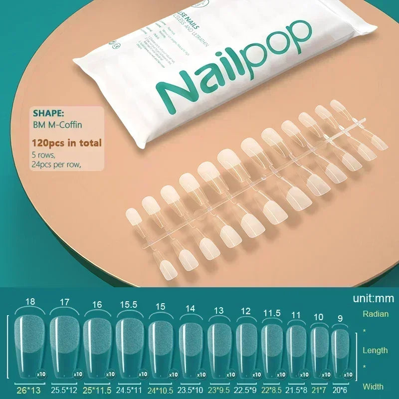 NAILPOP 120pcs Soft Gel Full Cover Press On Nails – Coffin Clear / Semi-Matte False Nail Tips - Roomsium