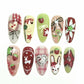 24PCS Wine Red Almond Press-On Nails with Rabbit Design