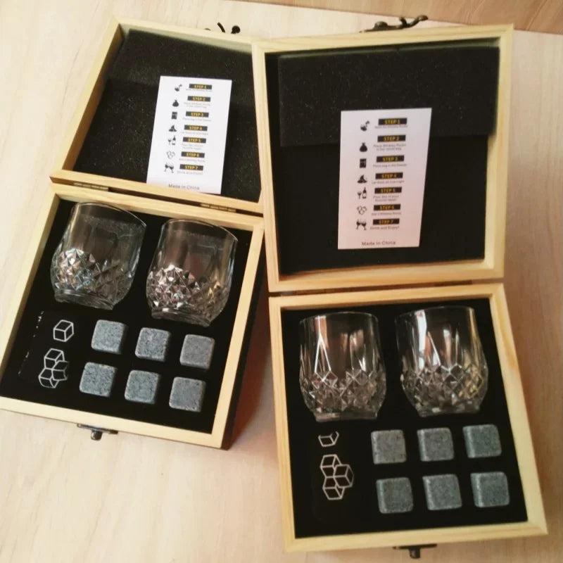 Whiskey Stones & Glasses Gift Set – Granite Chilling Stones