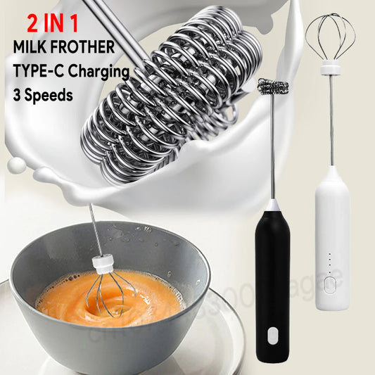 Electric Milk Frother USB Rechargeable Handheld 3-Speed