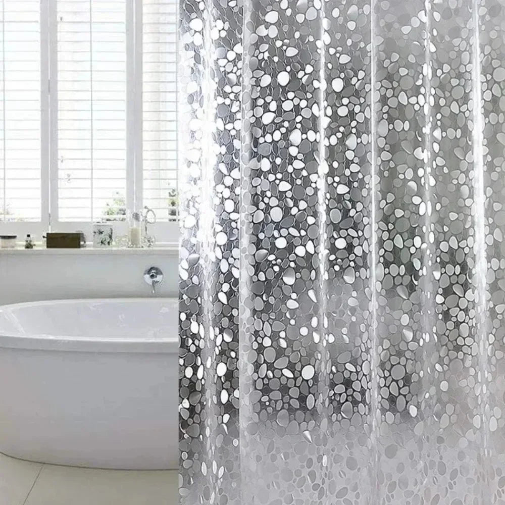 Transparent PEVA Shower Curtain Liner with Hooks – Waterproof Cobblestone Design - Roomsium