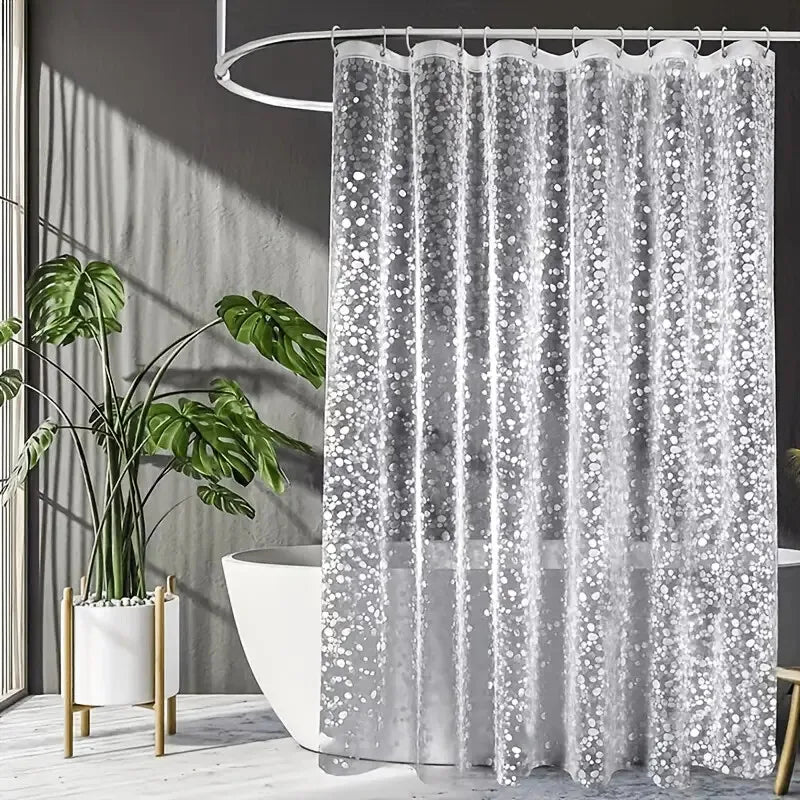 Transparent PEVA Shower Curtain Liner with Hooks – Waterproof Cobblestone Design - Roomsium
