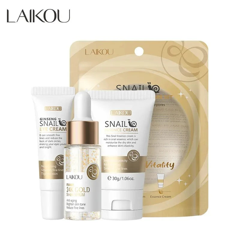 LAIKOU Vitamin C Sakura & Snail 3-Piece Skincare Set – Travel Size Face Care Kit - Roomsium