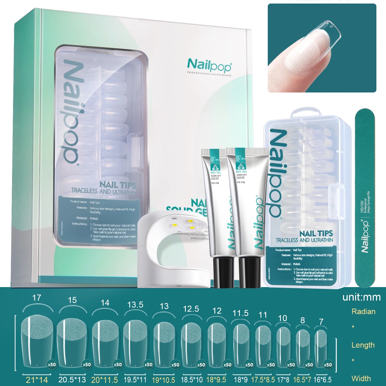 Nailpop Nail Extension Kit 600pcs Soft Gel Nail Tips with Glue Gel & UV Lamp – Fast Nail Extension Set for DIY & Professional Use - Roomsium