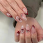 24PCS Wine Red Almond Press-On Nails with Rabbit Design