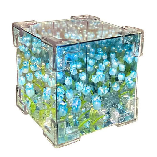 DIY Tulip Night Lamp Kit – Romantic Glass Cube Light for Gifts & Decor