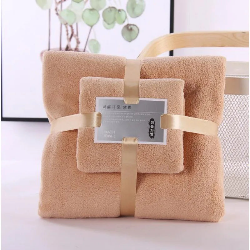 2PC Coral Velvet Bath Towels Set Soft Quick Dry