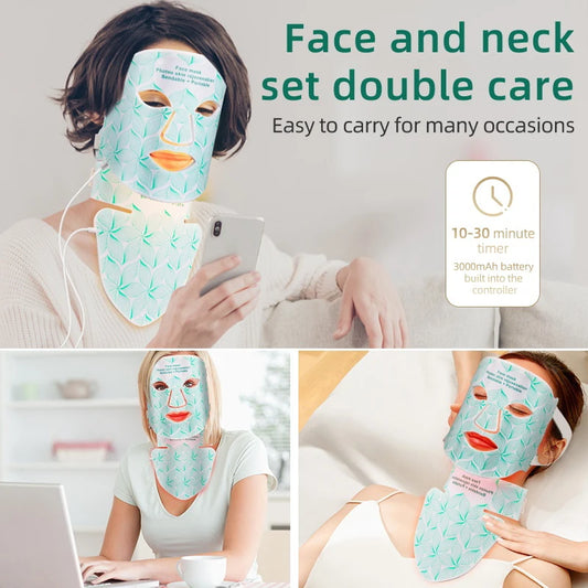 7-Color LED Face & Neck Mask with Infrared Light – Skin Rejuvenation & Anti-Aging Light Therapy