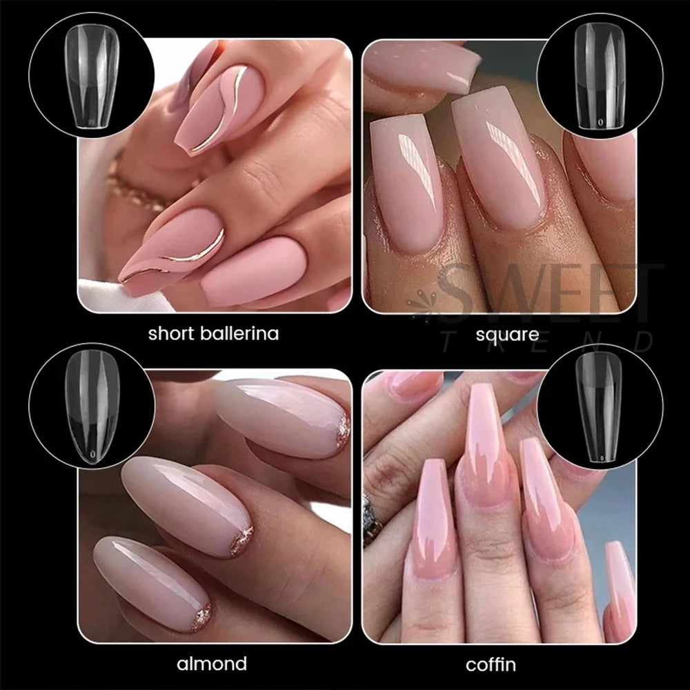550pcs Soft Gel Full Cover Nail Tips – Almond & Coffin