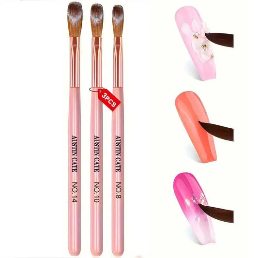 3pcs Acrylic Nail Brush Set (#8/#10/#14) – Nylon Nail Art Brushes for Acrylic Application