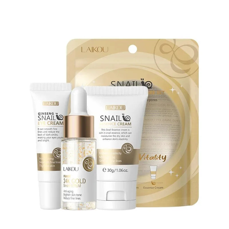 LAIKOU Vitamin C Sakura & Snail 3-Piece Skincare Set – Travel Size Face Care Kit - Roomsium