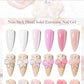 Product information for a nail extension gel with images of nails and gel packaging.