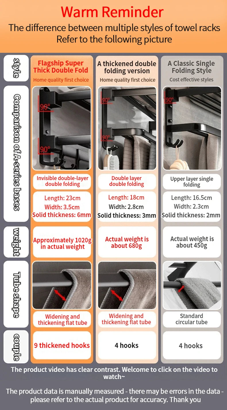 Wall-Mounted Aluminum Towel Rack – Grey/Black Bathroom Storage (40–60cm) - Roomsium